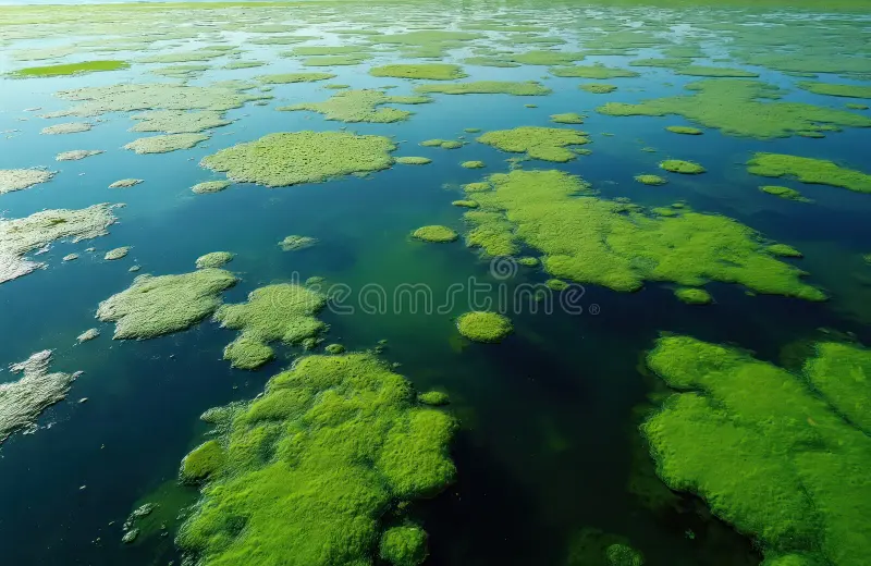 Aerial shot of an algal bloom in lake grapevine: Beneath the Surface